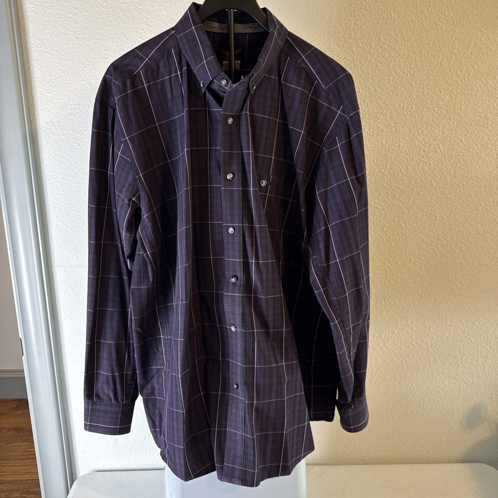Wrangler Relentless Shirt Trevor Brazile Mens Purple Plaid Button Up Size XL